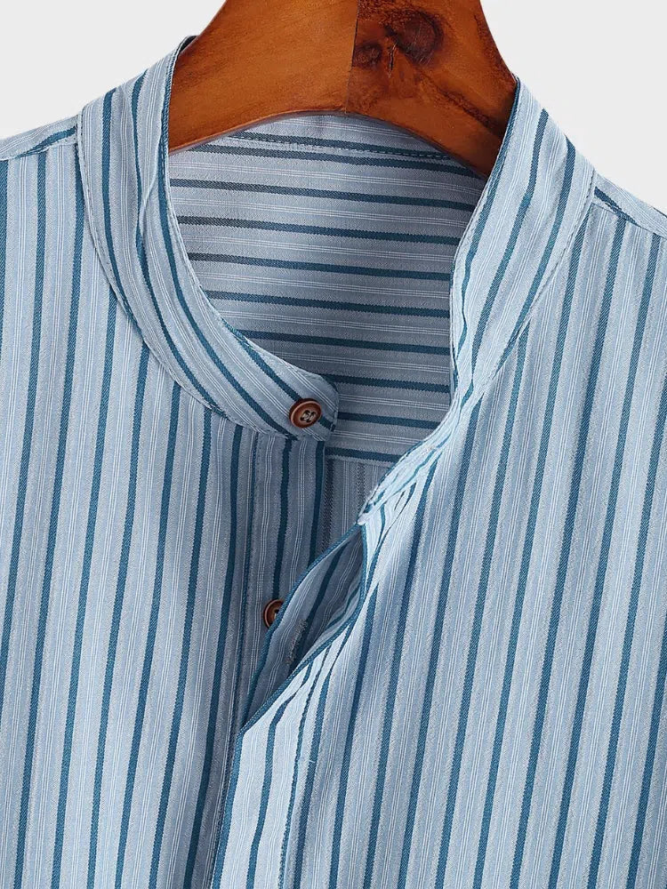 LIGHT BLUE STRIPED SHORT-SLEEVED SHIRT - EFFORTLESSLY COMFORTABLE CASUAL SHIRT