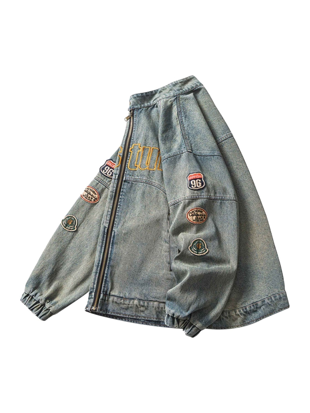 LIGHT BLUE VINTAGE LONG SLEEVE DENIM JACKET WITH PATCHES