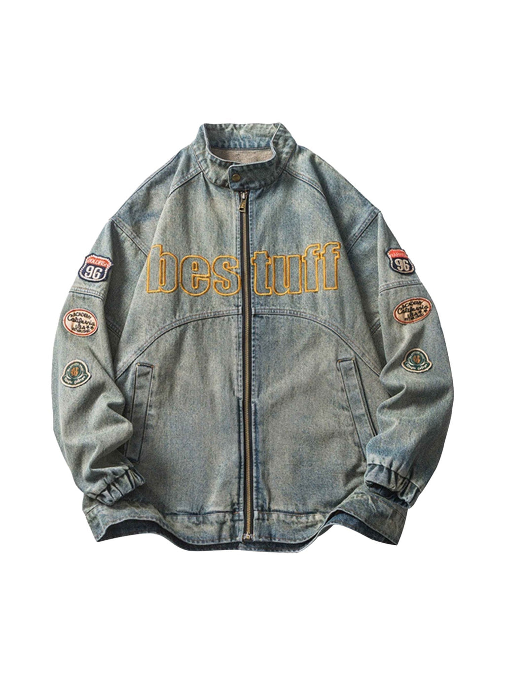 LIGHT BLUE VINTAGE LONG SLEEVE DENIM JACKET WITH PATCHES
