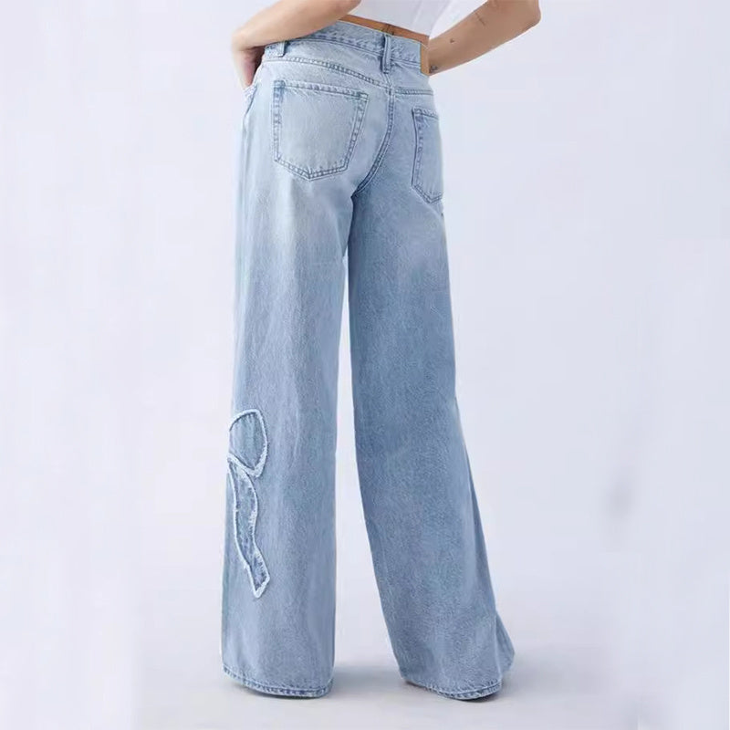 LIGHT BLUE WIDE-LEG JEANS WITH BOW DETAIL BAGGY JEANS BASIC