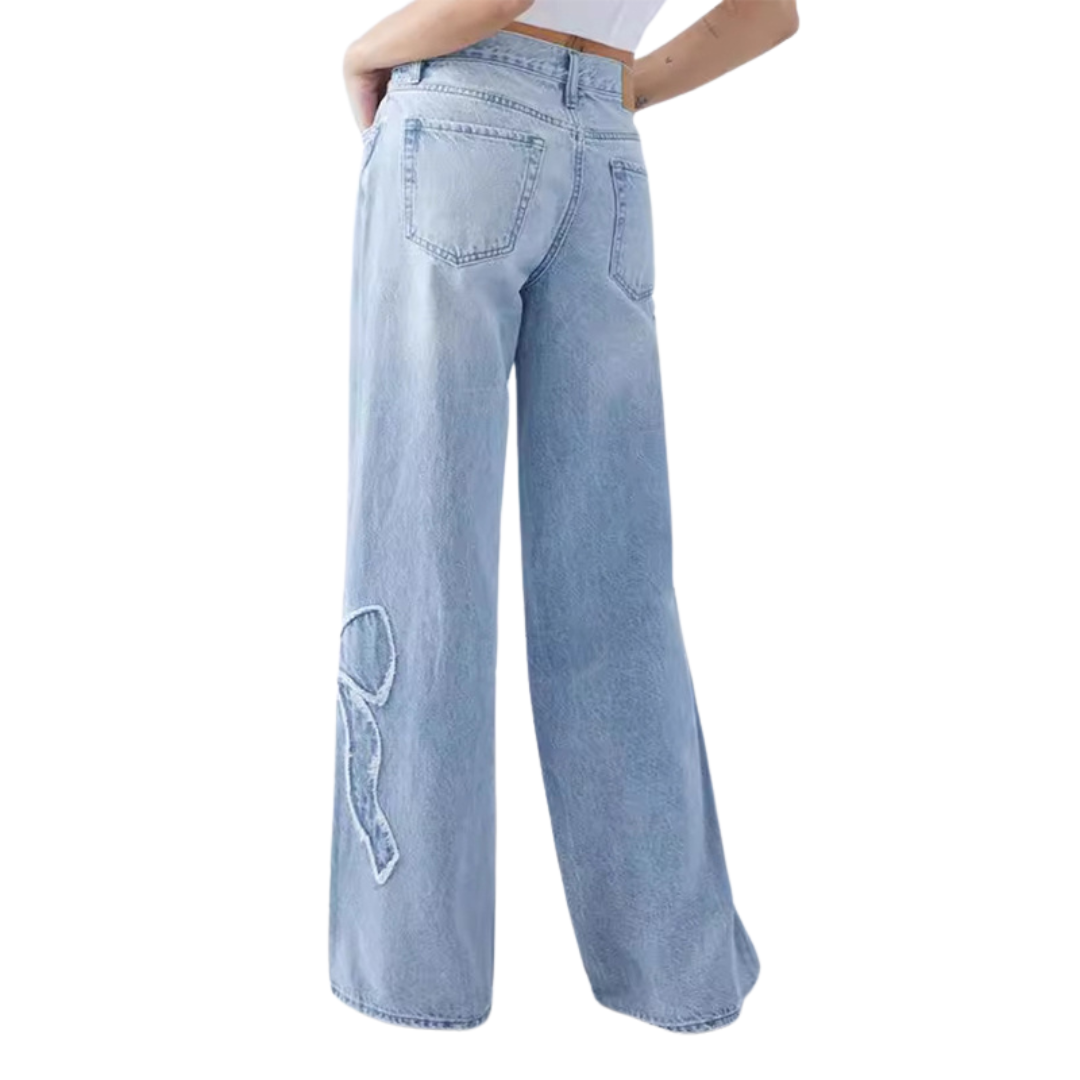 LIGHT BLUE WIDE-LEG JEANS WITH BOW DETAIL BAGGY JEANS BASIC