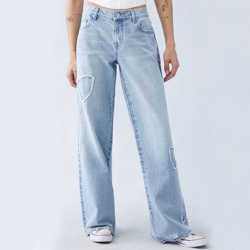 LIGHT BLUE WIDE-LEG JEANS WITH BOW DETAIL BAGGY JEANS BASIC