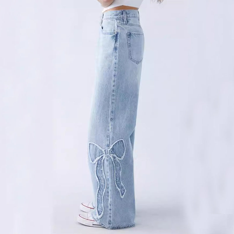 LIGHT BLUE WIDE-LEG JEANS WITH BOW DETAIL BAGGY JEANS BASIC