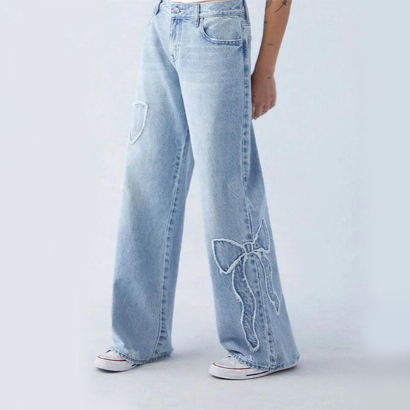 LIGHT BLUE WIDE-LEG JEANS WITH BOW DETAIL BAGGY JEANS BASIC