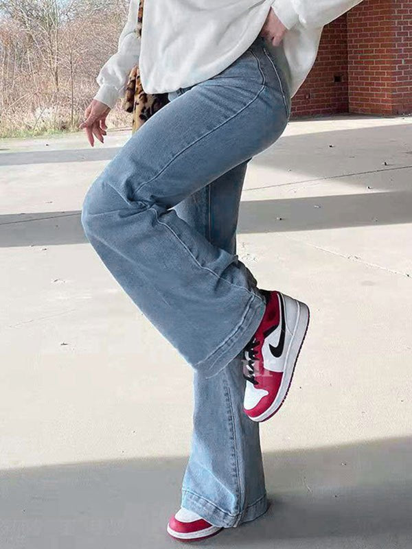 LIGHT BLUE WIDE-LEG JEANS WITH MID WAIST FADED DESIGN