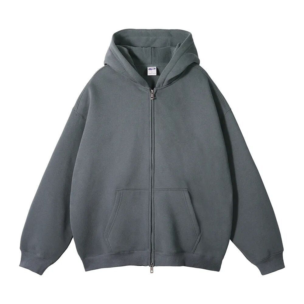 LIGHT BLUE ZIP HOODIE WITH OVERSIZE FIT AND QUALITY STITCHING
