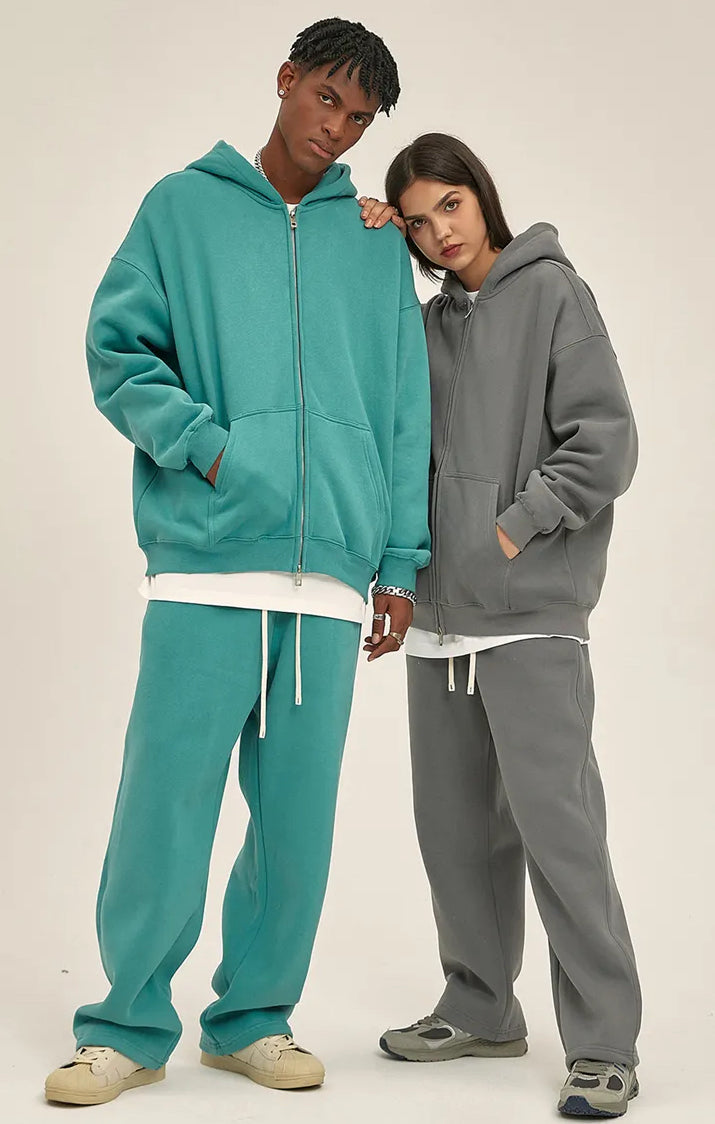 LIGHT BLUE ZIP HOODIE WITH OVERSIZE FIT AND QUALITY STITCHING