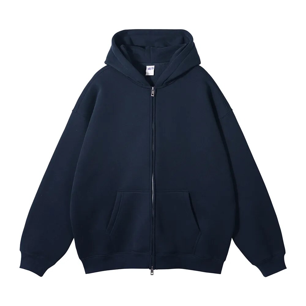 LIGHT BLUE ZIP HOODIE WITH OVERSIZE FIT AND QUALITY STITCHING