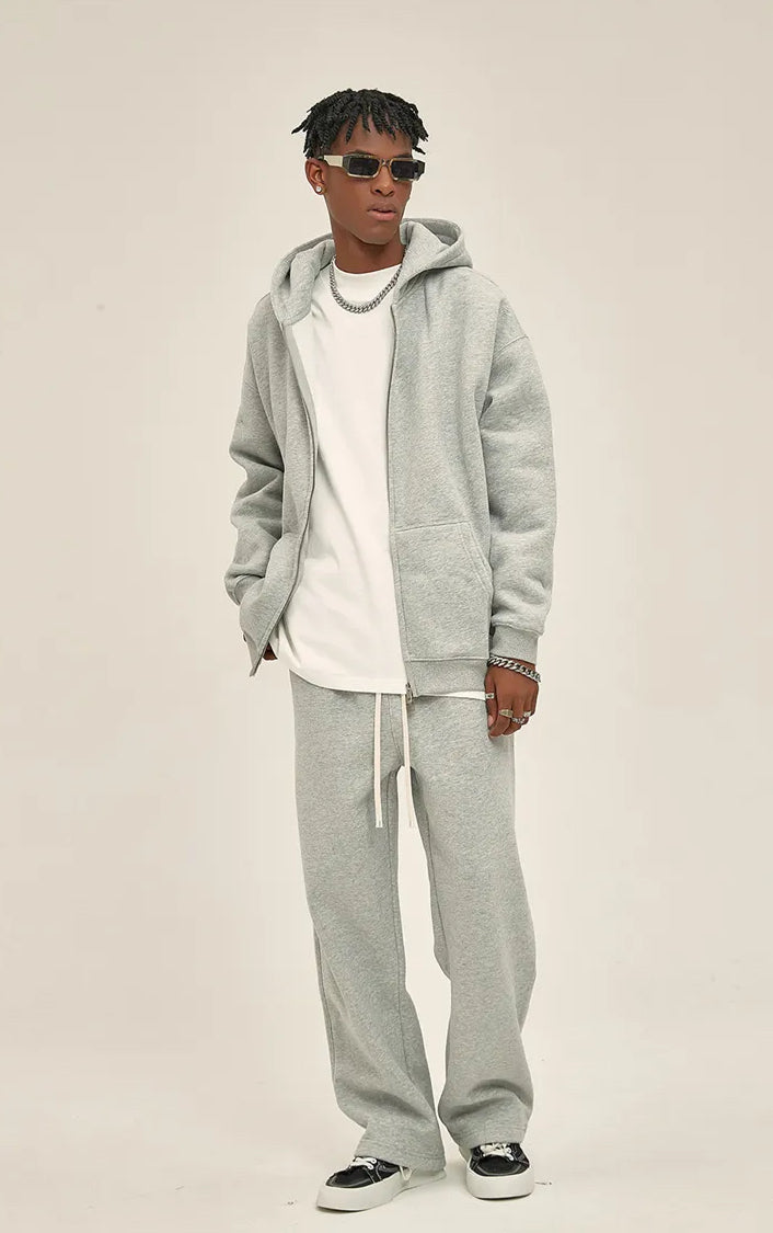 LIGHT BLUE ZIP HOODIE WITH OVERSIZE FIT AND QUALITY STITCHING