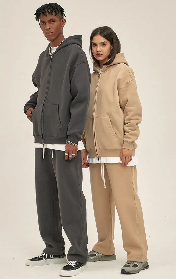 LIGHT BLUE ZIP HOODIE WITH OVERSIZE FIT AND QUALITY STITCHING