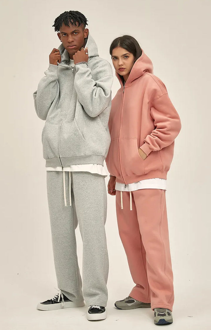 LIGHT BLUE ZIP HOODIE WITH OVERSIZE FIT AND QUALITY STITCHING