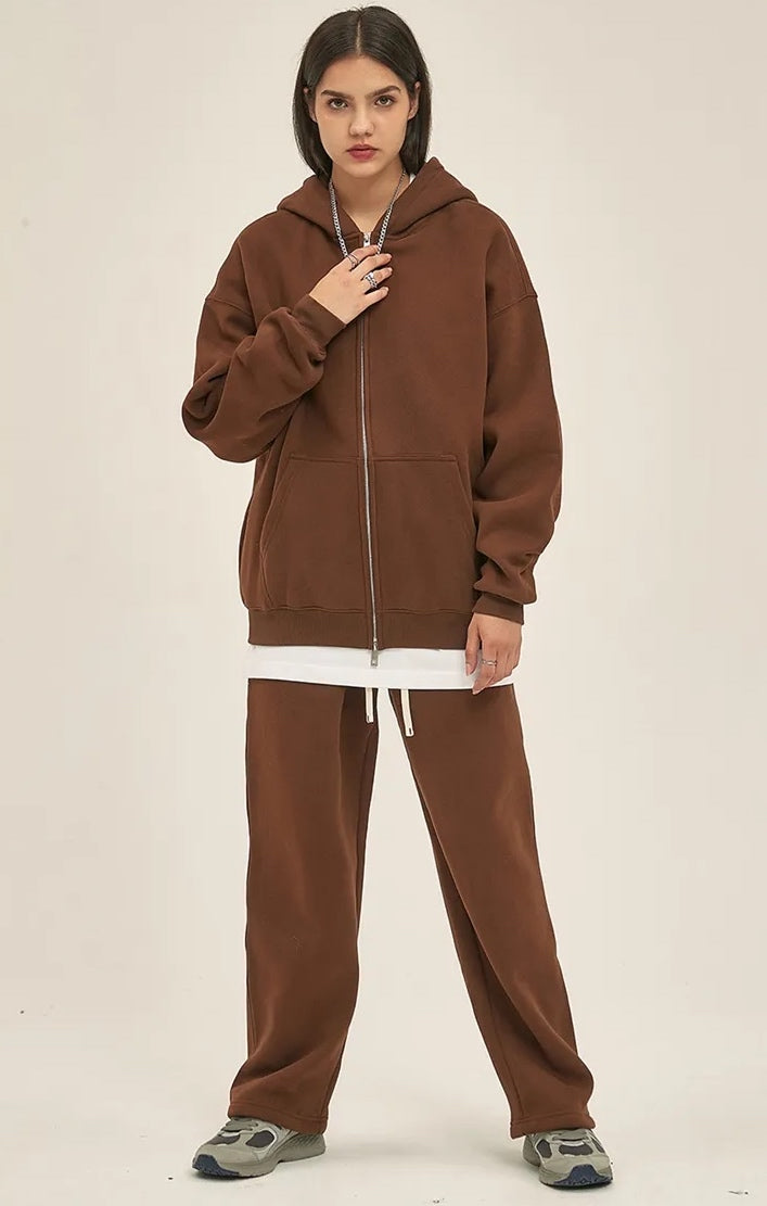 LIGHT BLUE ZIP HOODIE WITH OVERSIZE FIT AND QUALITY STITCHING