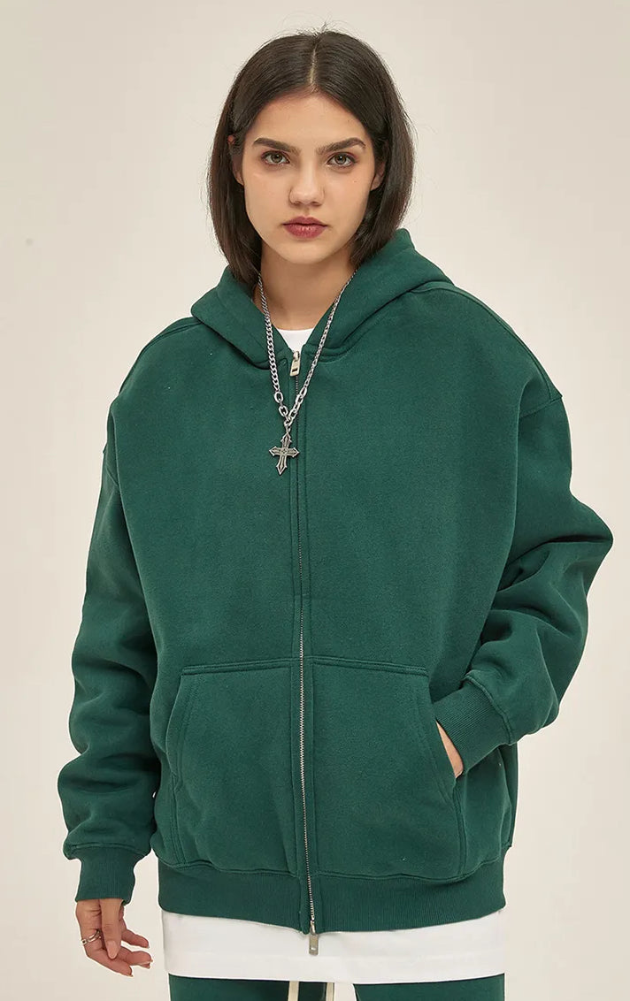 LIGHT BLUE ZIP HOODIE WITH OVERSIZE FIT AND QUALITY STITCHING