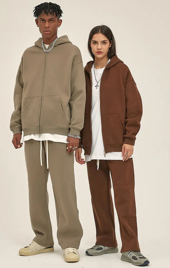 LIGHT BLUE ZIP HOODIE WITH OVERSIZE FIT AND QUALITY STITCHING