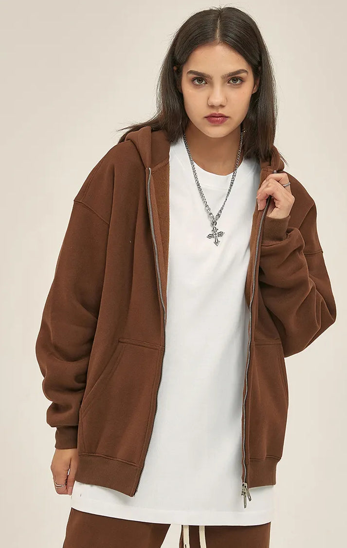 LIGHT BLUE ZIP HOODIE WITH OVERSIZE FIT AND QUALITY STITCHING