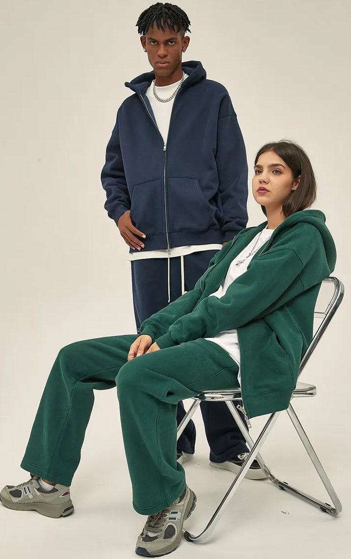 LIGHT BLUE ZIP HOODIE WITH OVERSIZE FIT AND QUALITY STITCHING