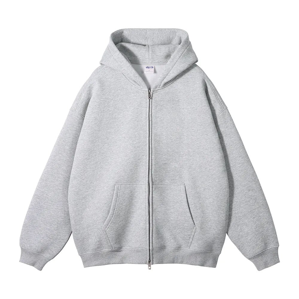 LIGHT BLUE ZIP HOODIE WITH OVERSIZE FIT AND QUALITY STITCHING