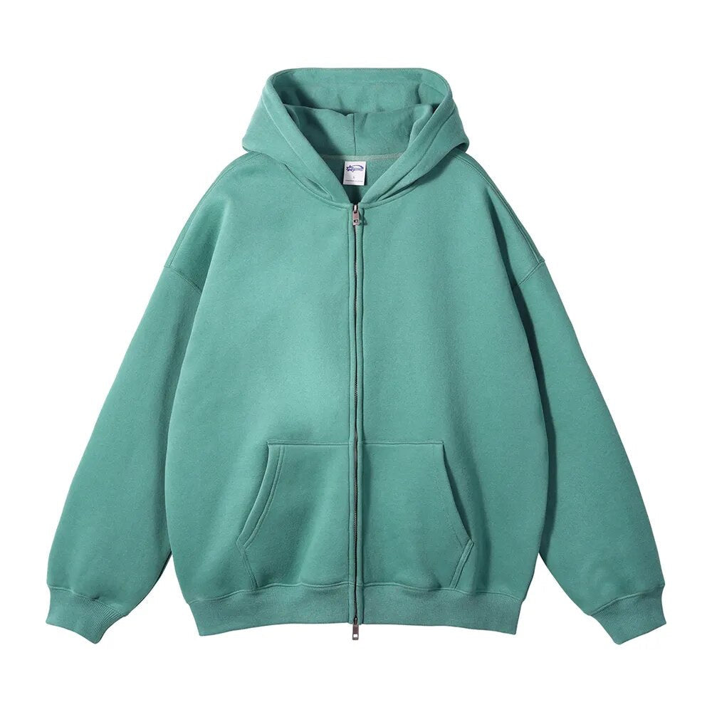 LIGHT BLUE ZIP HOODIE WITH OVERSIZE FIT AND QUALITY STITCHING