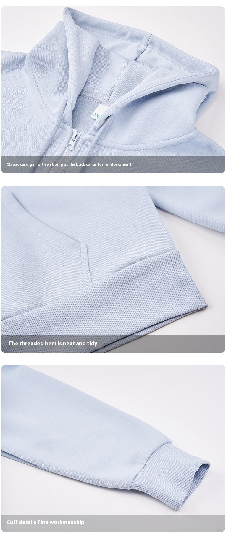 LIGHT BLUE ZIP HOODIE WITH REGULAR FIT AND RIBBED CUFFS