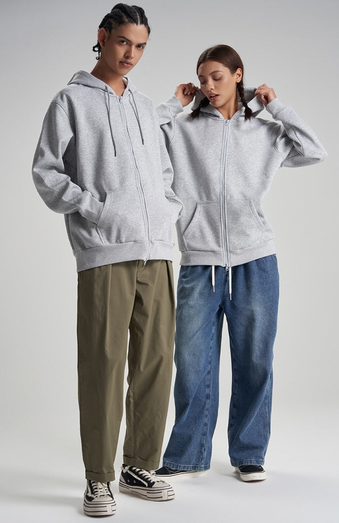 LIGHT BLUE ZIP HOODIE WITH REGULAR FIT AND RIBBED CUFFS