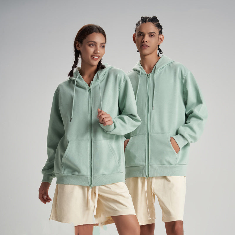 LIGHT BLUE ZIP HOODIE WITH REGULAR FIT AND RIBBED CUFFS