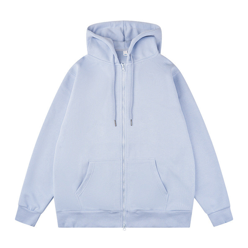 LIGHT BLUE ZIP HOODIE WITH REGULAR FIT AND RIBBED CUFFS
