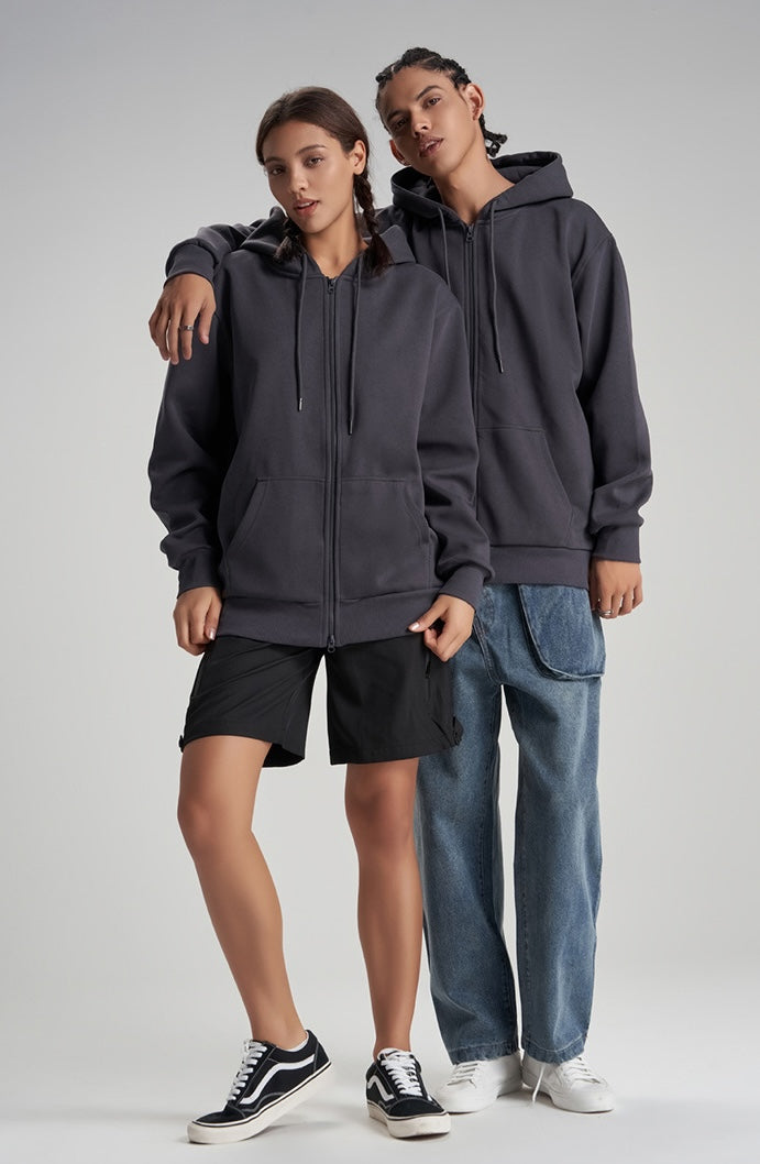 LIGHT BLUE ZIP HOODIE WITH REGULAR FIT AND RIBBED CUFFS