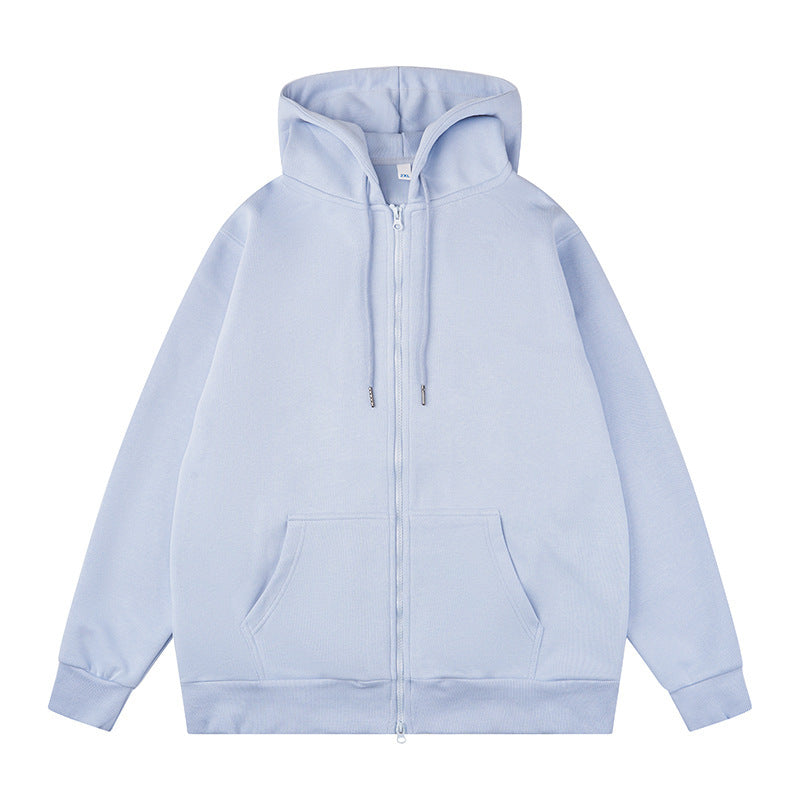 LIGHT BLUE ZIP HOODIE WITH REGULAR FIT AND RIBBED CUFFS