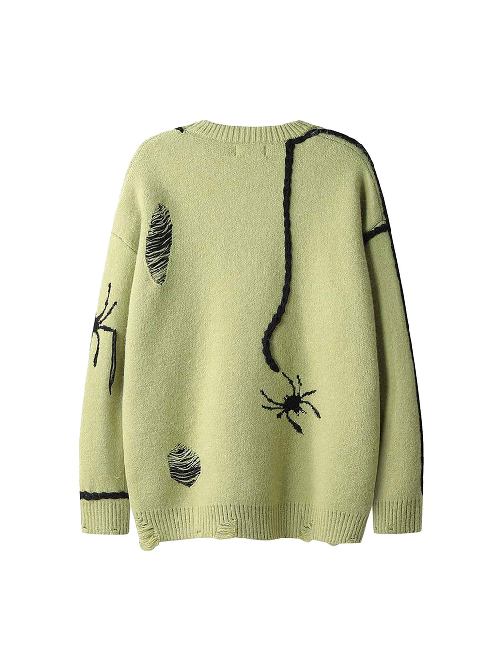 LIGHT GREEN SPIDER DISTRESSED SWEATER TRENDY LOOSE FIT LONG