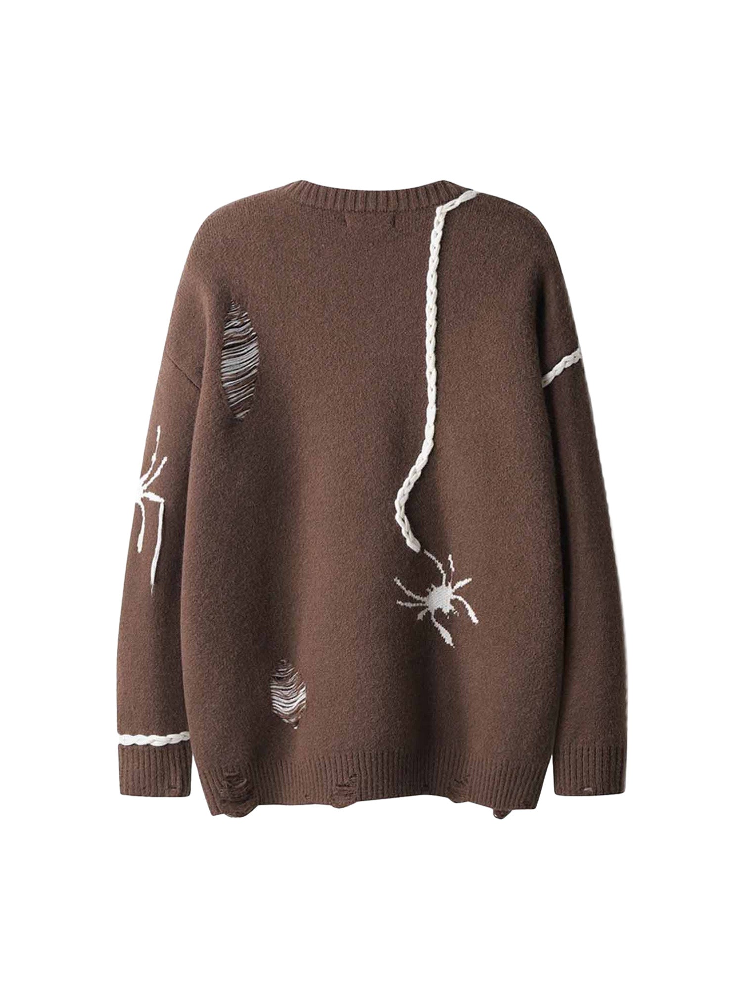 LIGHT GREEN SPIDER DISTRESSED SWEATER TRENDY LOOSE FIT LONG