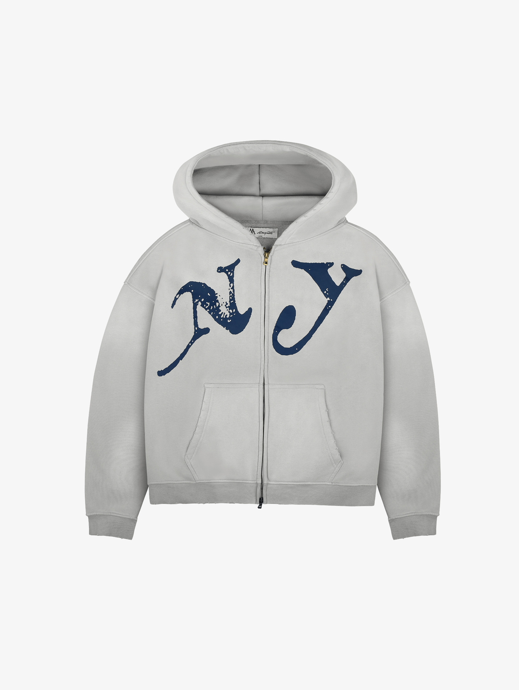 LIGHT GREY OVERSIZED ZIP-UP HOODIE WITH NY GRAPHIC FOR ULTIMATE COMFORT