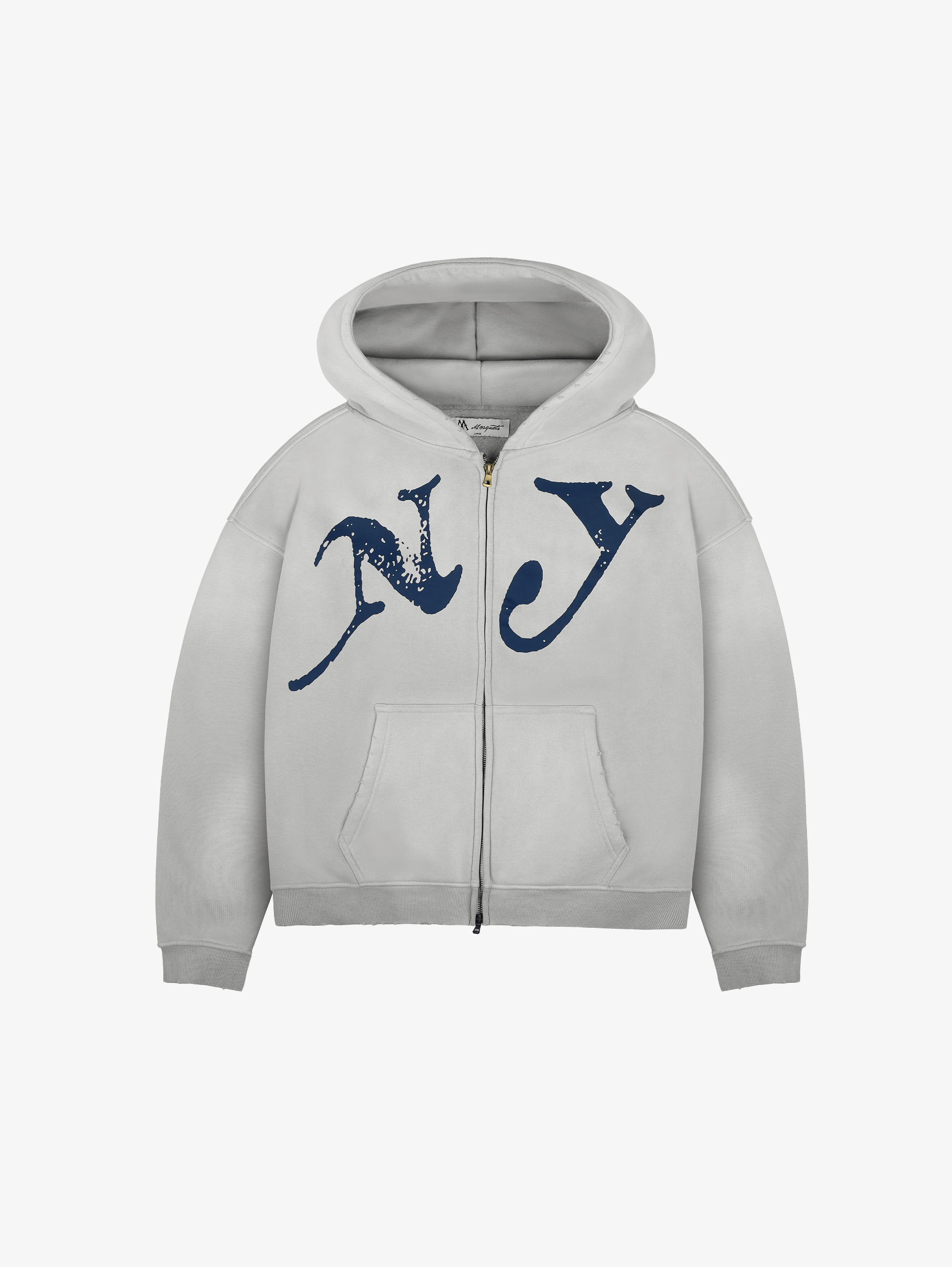 LIGHT GREY OVERSIZED ZIP-UP HOODIE WITH NY GRAPHIC FOR ULTIMATE COMFORT