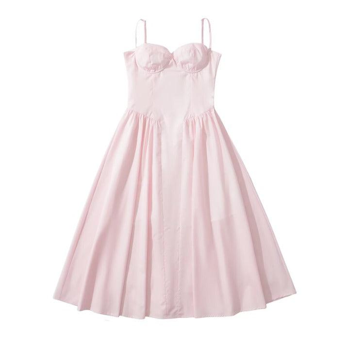 LIGHT PINK SPAGHETTI-STRAP DRESS WITH DEEP NECKLINE, SLEEVELESS DESIGN