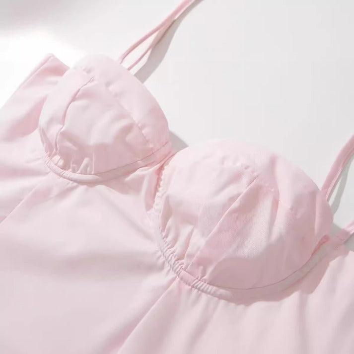 LIGHT PINK SPAGHETTI-STRAP DRESS WITH DEEP NECKLINE, SLEEVELESS DESIGN