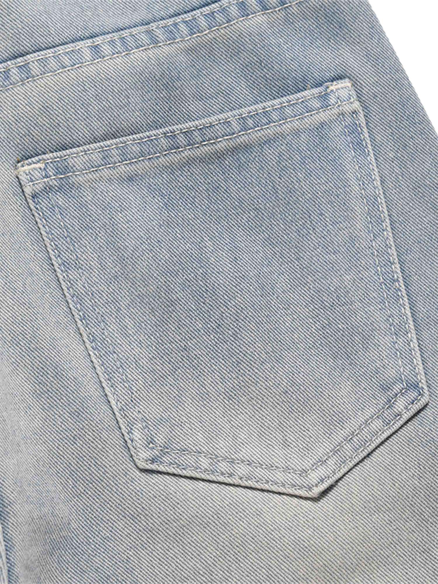 LIGHT WASH MID WAIST LONG PANTS WITH ZIPPER DETAILS