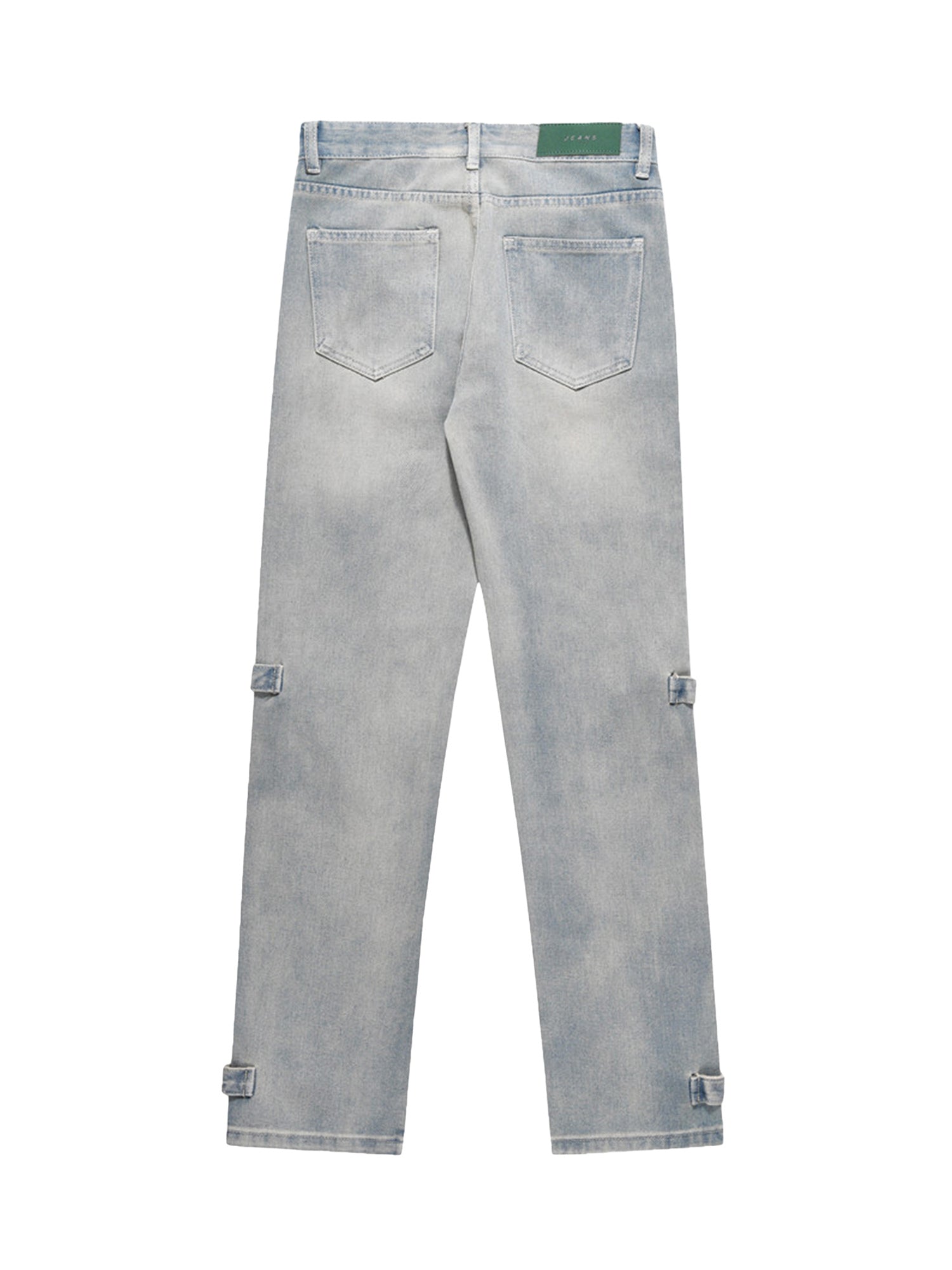 LIGHT WASH MID WAIST LONG PANTS WITH ZIPPER DETAILS