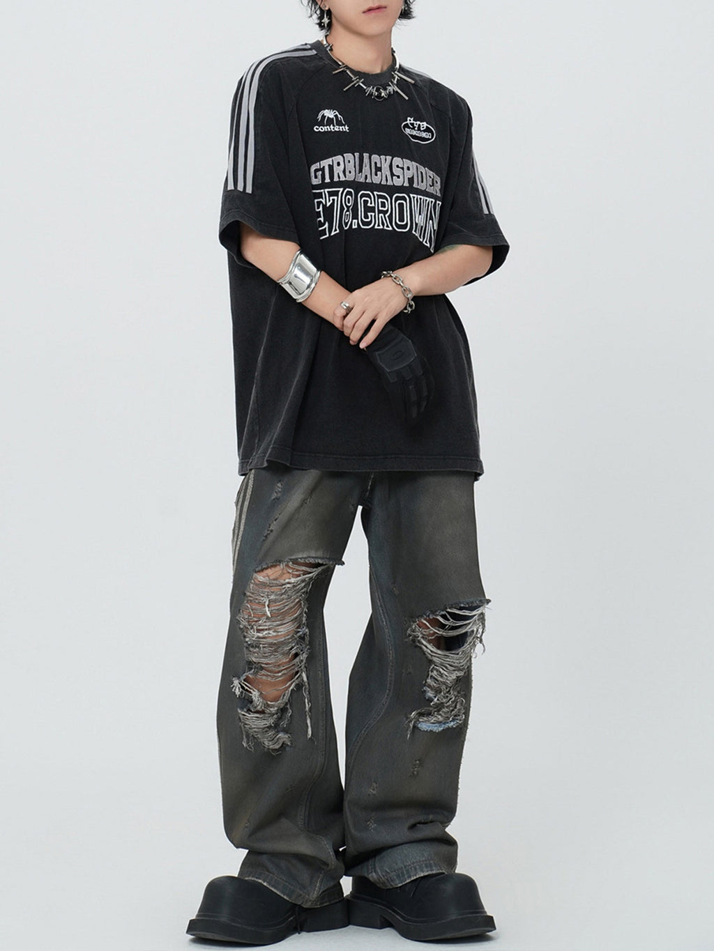 LIGHTWEIGHT JERSEY T-SHIRT WITH WHITE STRIPES AND TEXT