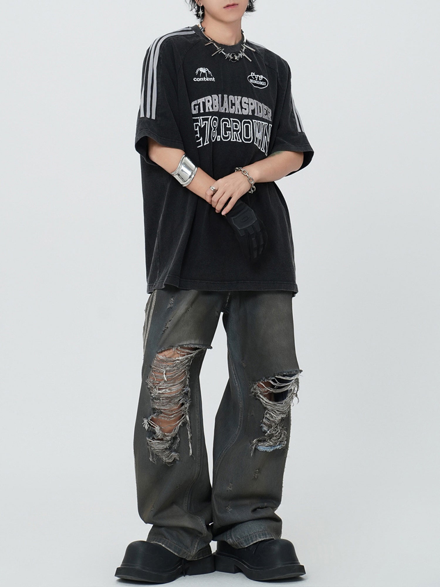 LIGHTWEIGHT JERSEY T-SHIRT WITH WHITE STRIPES AND TEXT