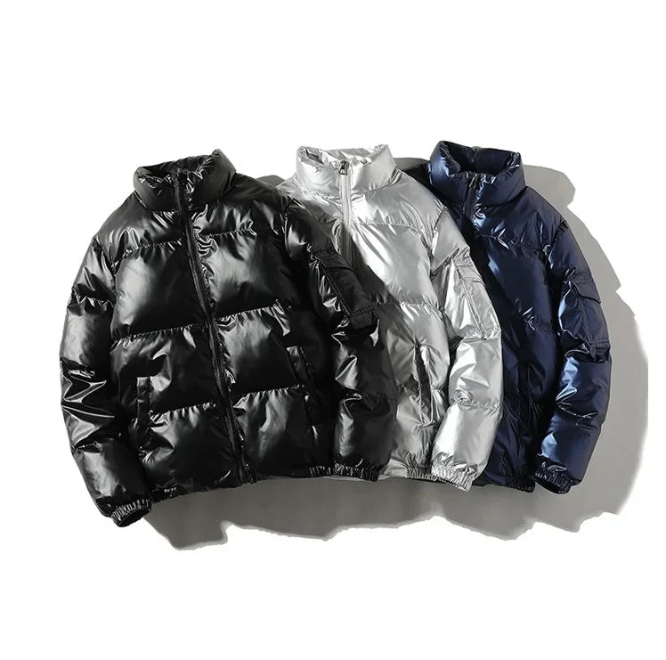 LIGHTWEIGHT PUFFED JACKET SHINY BLACK PUFFER JACKET