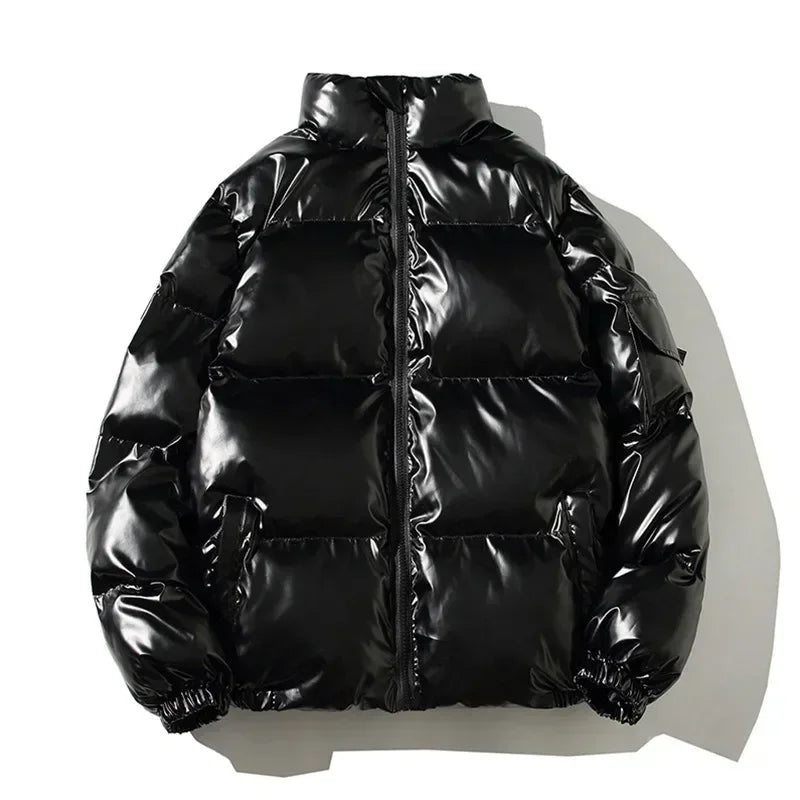 LIGHTWEIGHT PUFFED JACKET SHINY BLACK PUFFER JACKET