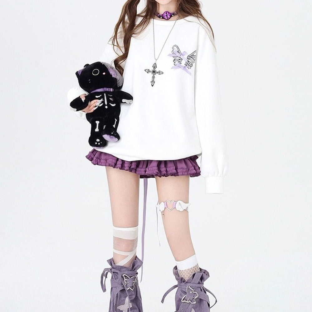 LILAC CORSET BACK SWEATSHIRT WITH 20 INCH SLEEVES MEASURING