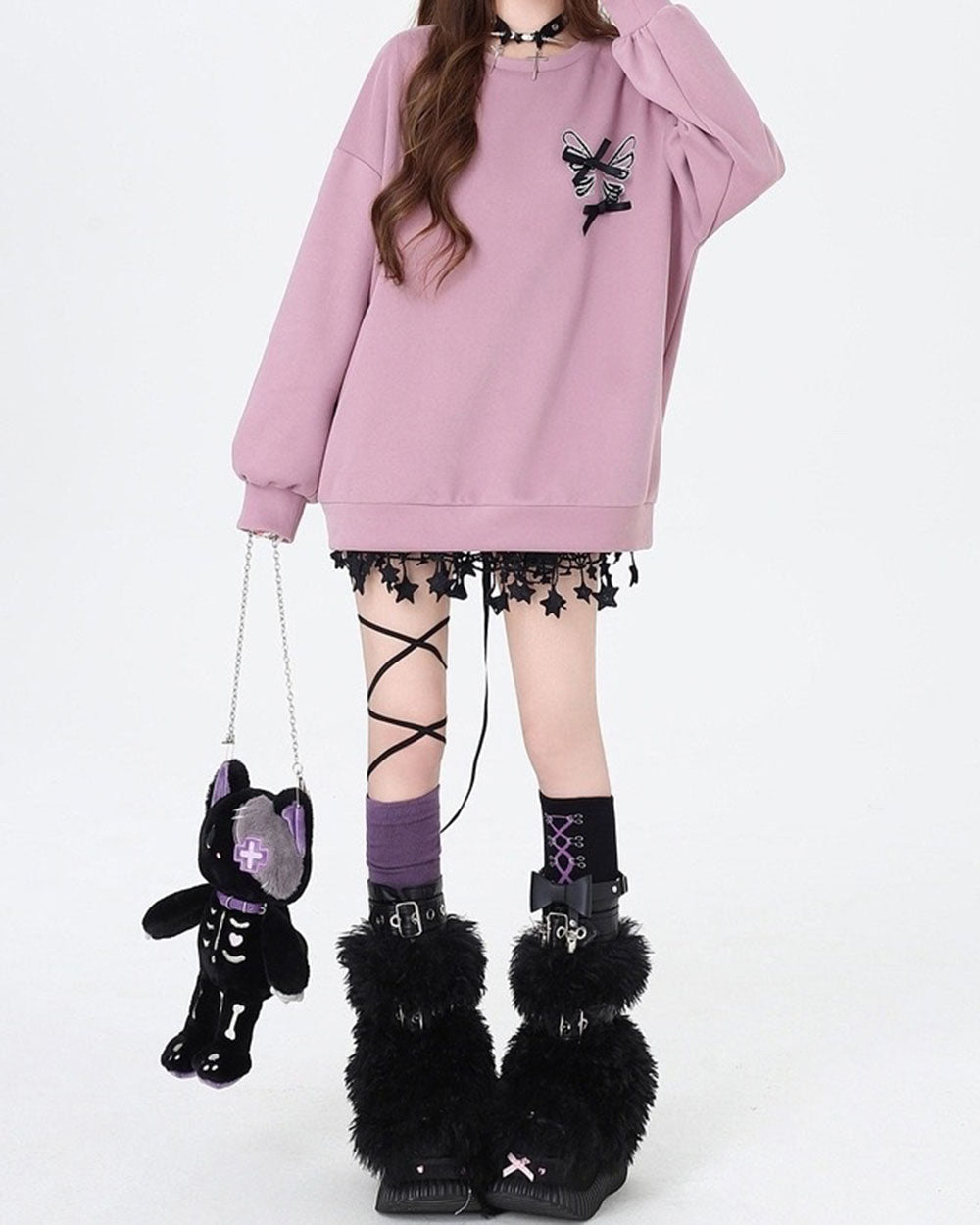 LILAC CORSET BACK SWEATSHIRT WITH 20 INCH SLEEVES MEASURING