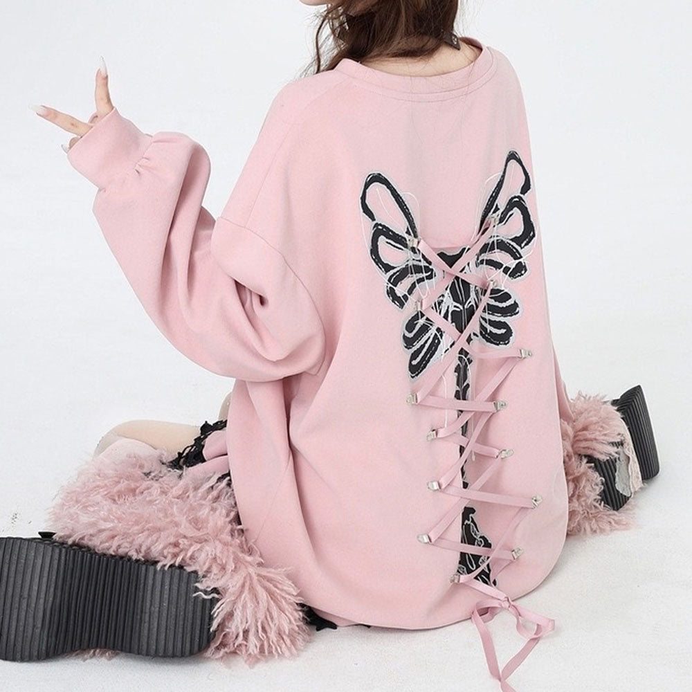 LILAC CORSET BACK SWEATSHIRT WITH 20 INCH SLEEVES MEASURING