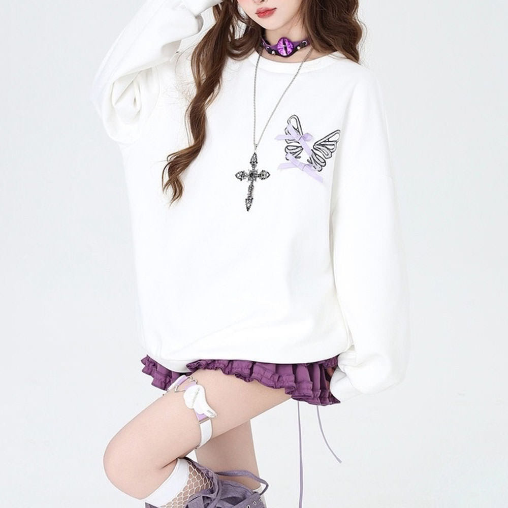 LILAC CORSET BACK SWEATSHIRT WITH 20 INCH SLEEVES MEASURING