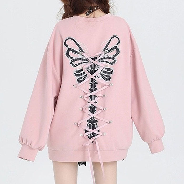 LILAC CORSET BACK SWEATSHIRT WITH 20 INCH SLEEVES MEASURING