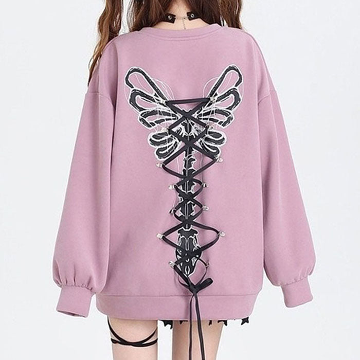 LILAC CORSET BACK SWEATSHIRT WITH 20 INCH SLEEVES MEASURING