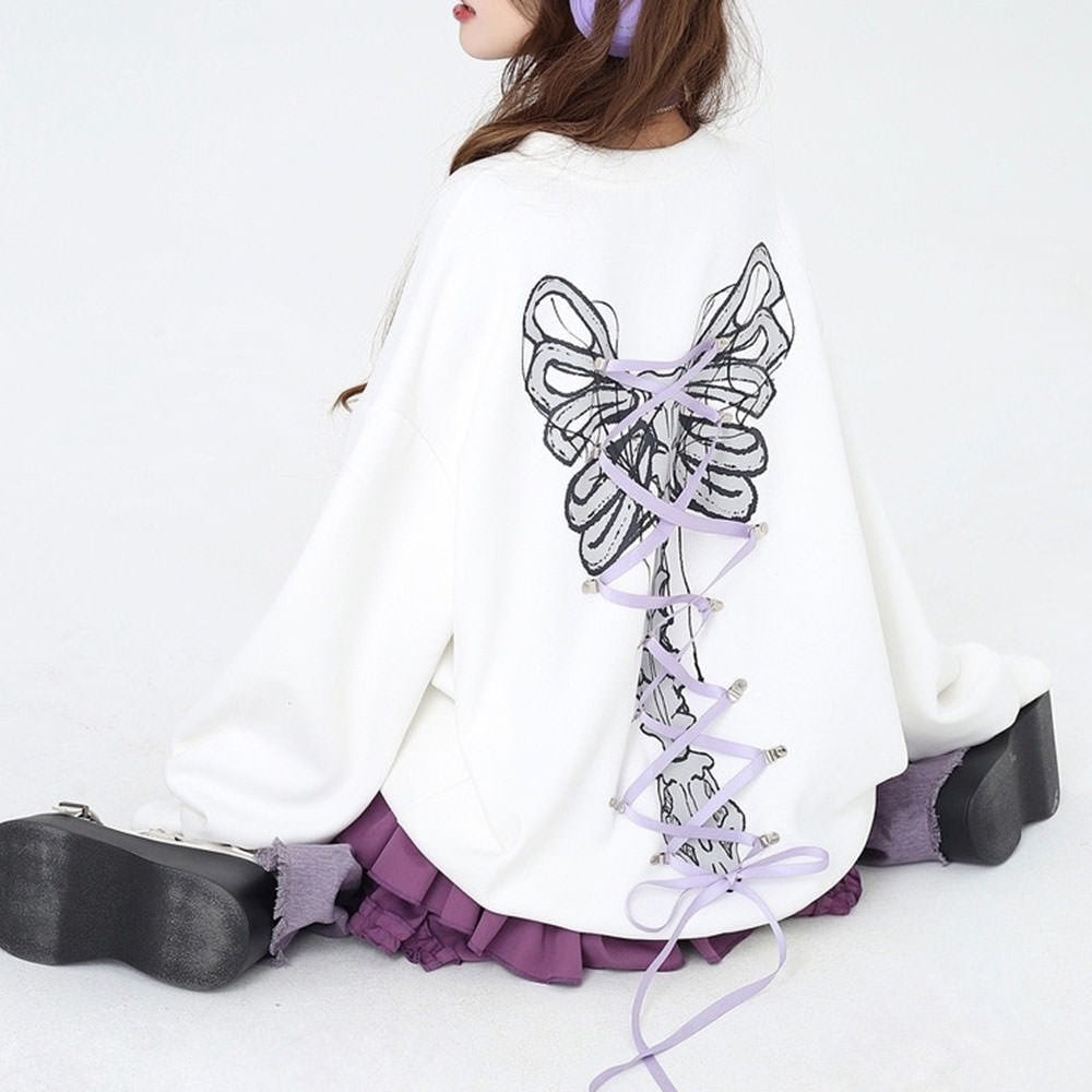 LILAC CORSET BACK SWEATSHIRT WITH 20 INCH SLEEVES MEASURING
