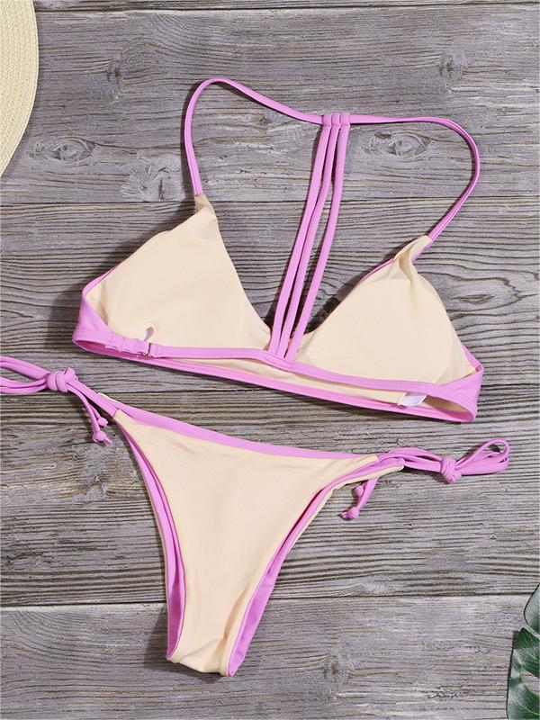 LILAC TWO-PIECE SWIMSUIT SET WITH HIGH WAIST DESIGN