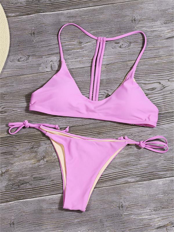 LILAC TWO-PIECE SWIMSUIT SET WITH HIGH WAIST DESIGN