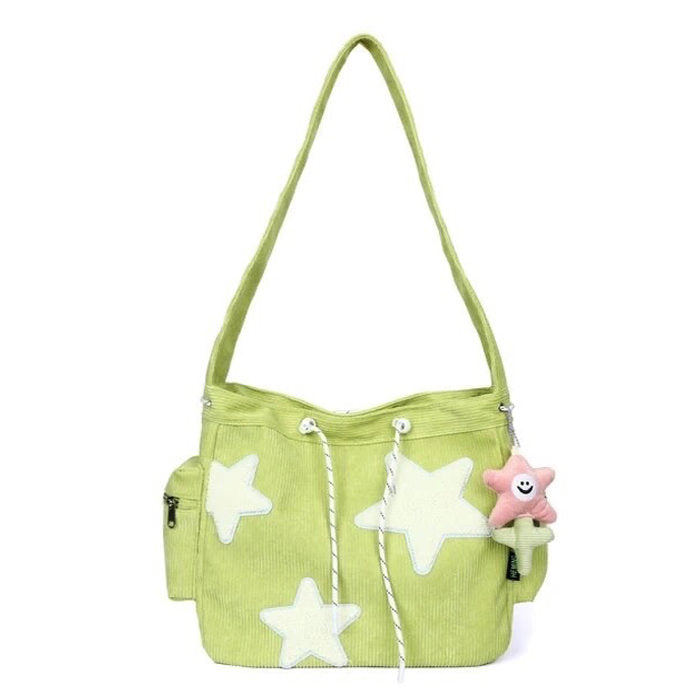 LIME GREEN CORDUROY STAR BAG FOR WOMEN AND TEENS